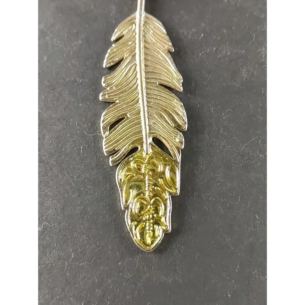 Jessica Simpson Feather Luggage Tag Heavy Gold Tone 5 3/4
